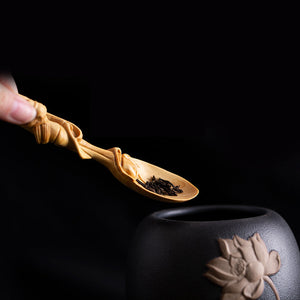 Chinese zen tea spoon Handmade craft wood carving acacuss