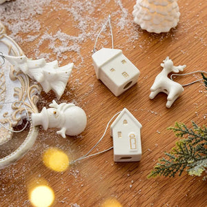 Christmas Ceramic House Pendant Hollow out Snow House Christmas Tree Charms Decoration Happy New Year Decoration Gifts acacuss