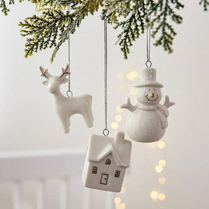 Christmas Ceramic House Pendant Hollow out Snow House Christmas Tree Charms Decoration Happy New Year Decoration Gifts acacuss