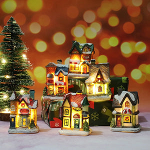 Christmas LED Light House Christmas Tree Decorations Resin Small House Micro Landscape Ornament Xmas Gift Home Decor Supplies acacuss