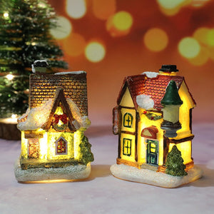 Christmas LED Light House Christmas Tree Decorations Resin Small House Micro Landscape Ornament Xmas Gift Home Decor Supplies acacuss