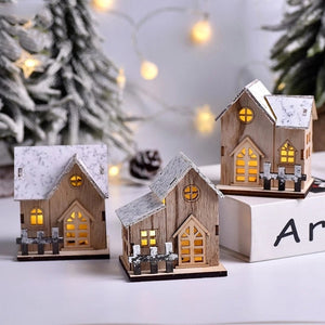 Christmas LED Light Wooden House Luminous Cabin Merry Christmas Decoration for Home Kids DIY Xmas Lighted Pendant Gift New Year acacuss