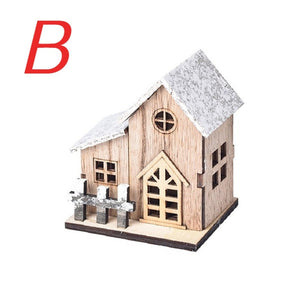 Christmas LED Light Wooden House Luminous Cabin Merry Christmas Decoration for Home Kids DIY Xmas Lighted Pendant Gift New Year acacuss