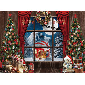 Christmas Photography Backdrop Photocall Window Tree Gift Baby Portrait Party Decor Background Photographic Photo Studio acacuss