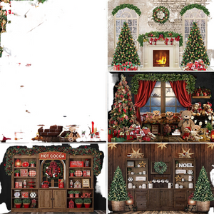 Christmas Photography Backdrop Photocall Window Tree Gift Baby Portrait Party Decor Background Photographic Photo Studio acacuss