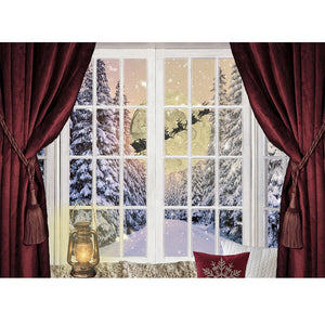 Christmas Photography Backdrop Photocall Window Tree Gift Baby Portrait Party Decor Background Photographic Photo Studio acacuss