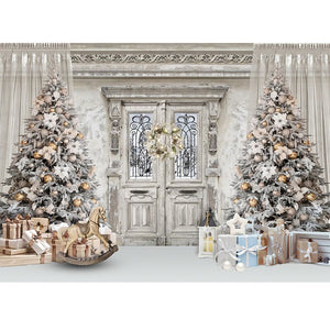 Christmas Photography Backdrop Photocall Window Tree Gift Baby Portrait Party Decor Background Photographic Photo Studio acacuss