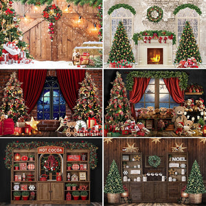 Christmas Photography Backdrop Photocall Window Tree Gift Baby Portrait Party Decor Background Photographic Photo Studio acacuss