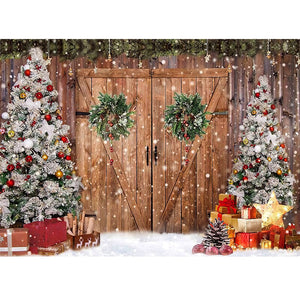 Christmas Photography Backdrop Photocall Window Tree Gift Baby Portrait Party Decor Background Photographic Photo Studio acacuss