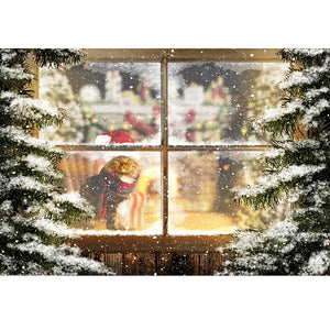 Christmas Photography Backdrop Photocall Window Tree Gift Party Decor Background Portrait Photographic Kids Photo Studio acacuss
