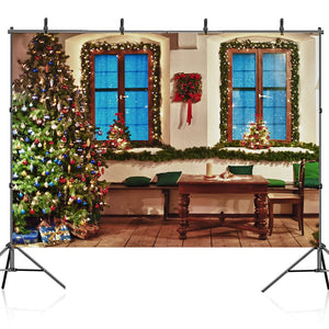 Christmas Photography Backdrop Photocall Window Tree Gift Party Decor Background Portrait Photographic Kids Photo Studio acacuss