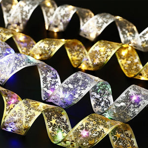 Christmas Ribbon Fairy Light Christmas Decoration DIY Bows String Light Tree Ornaments For Home 2023 Xmas Decor New Year Navidad acacuss