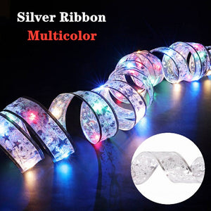 Christmas Ribbon Fairy Light Christmas Decoration DIY Bows String Light Tree Ornaments For Home 2023 Xmas Decor New Year Navidad acacuss