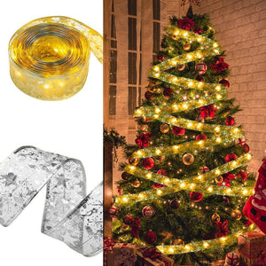 Christmas Ribbon Fairy Light Christmas Decoration DIY Bows String Light Tree Ornaments For Home 2023 Xmas Decor New Year Navidad acacuss