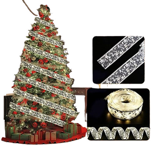 Christmas Ribbon Fairy Light Christmas Decoration DIY Bows String Light Tree Ornaments For Home 2023 Xmas Decor New Year Navidad acacuss