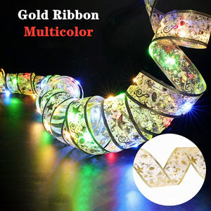 Christmas Ribbon Fairy Light Christmas Decoration DIY Bows String Light Tree Ornaments For Home 2023 Xmas Decor New Year Navidad acacuss