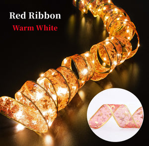 Christmas Ribbon Fairy Light Christmas Decoration DIY Bows String Light Tree Ornaments For Home 2023 Xmas Decor New Year Navidad acacuss