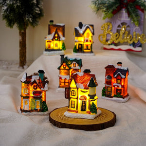 Christmas Snowman Santa Hot Air Balloon Microlandscape Ornament with LED Light Christmas Decor for Home New Year 2024 Navidad acacuss