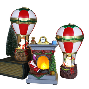 Christmas Snowman Santa Hot Air Balloon Microlandscape Ornament with LED Light Christmas Decor for Home New Year 2024 Navidad acacuss