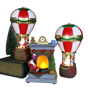 Christmas Snowman Santa Hot Air Balloon Microlandscape Ornament with LED Light Christmas Decor for Home New Year 2024 Navidad acacuss