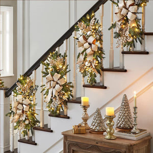 Christmas Wreath Christmas Front Door Window Stairs Wreaths 16 inches Stairway Swag Trim Christmas Holiday Decoration acacuss