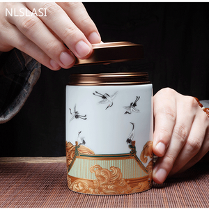 Classic Ceramic Tea Caddy Travel Portable Round Shape Tea Can Spice Tea Boxes Candy Storage Tank Coffee Cani Moisture-proof Jar acacuss