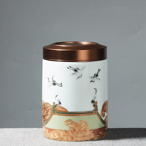 Classic Ceramic Tea Caddy Travel Portable Round Shape Tea Can Spice Tea Boxes Candy Storage Tank Coffee Cani Moisture-proof Jar acacuss