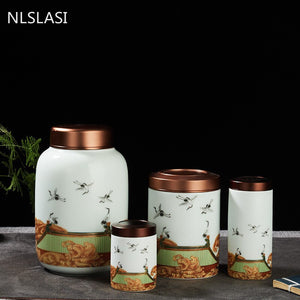 Classic Ceramic Tea Caddy Travel Portable Round Shape Tea Can Spice Tea Boxes Candy Storage Tank Coffee Cani Moisture-proof Jar acacuss