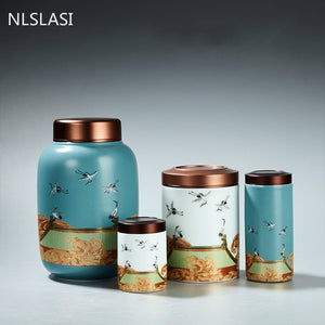 Classic Ceramic Tea Caddy Travel Portable Round Shape Tea Can Spice Tea Boxes Candy Storage Tank Coffee Cani Moisture-proof Jar acacuss