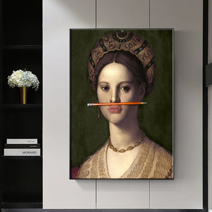 Classical European Oil Woman Canvas Fun Lips Pen Paintings Wall Abstract Landscape Wall Art Prints Posters Pictures Home Decor acacuss