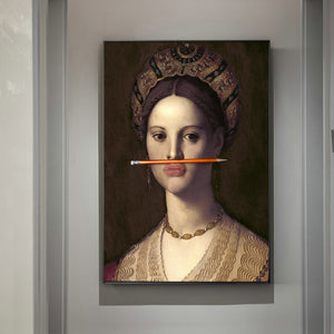 Classical European Oil Woman Canvas Fun Lips Pen Paintings Wall Abstract Landscape Wall Art Prints Posters Pictures Home Decor acacuss