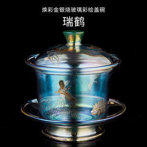 Colorful Glass Gaiwan Tea Cup Heat-resistant Thickened Tea Bowl Teacup Fair Cup Tea Leak Set Kung Fu Tea Set Tureen Coffee Mug acacuss