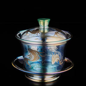 Colorful Glass Gaiwan Tea Cup Heat-resistant Thickened Tea Bowl Teacup Fair Cup Tea Leak Set Kung Fu Tea Set Tureen Coffee Mug acacuss