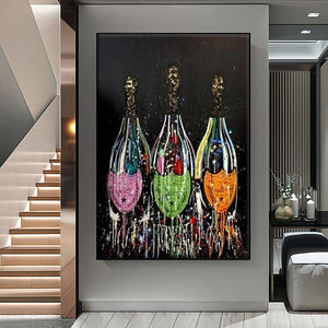 Colorful Pop Art Canvas Painting Champagne Bottle Poster and Print Modern Abstract Wall Art Picture for Living Room Home Decor acacuss
