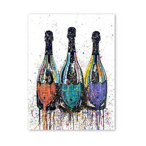 Colorful Pop Art Canvas Painting Champagne Bottle Poster and Print Modern Abstract Wall Art Picture for Living Room Home Decor acacuss