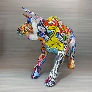 Colorful Water Transfer Printing Cow Statue Desktop Resin Ornament Graffiti Art Home Decoration Office Ornament Friends Gift acacuss