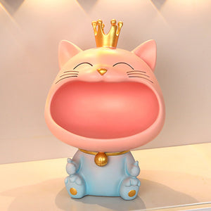 Cool Cat Statue Decor Desktop Organizer Big Mouth Cat Sculpture Storage Box Animal Resin Sculputre Figurine Home Decor Craft acacuss