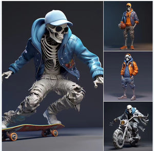 Cool Skeleton Figures Skull Resin Crafts Skateboarding Skull Skeleton On A Motorbike Halloween Decorations Desk Decoration Gifts acacuss