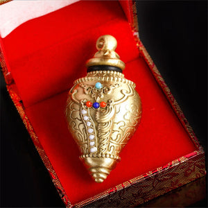 Copper Conch Gawu Box Pendant Tibetan Buddhism Articles Colored Beads Inlaid with Scripture Relics acacuss