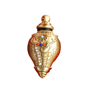 Copper Conch Gawu Box Pendant Tibetan Buddhism Articles Colored Beads Inlaid with Scripture Relics acacuss