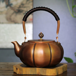 Copper Tea Kettle Large Pumpkin Pot Large-Capacity Pure Copper Boiling Kettle Tea Infuser Handmade Teapot Healthy Tea Set 1.8L acacuss