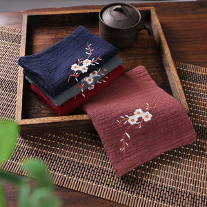 Cotton Linen Chinese Style Zen Tea Towel Absorbent Thickened Rag Flower Embroidery Tea Towel Tea Coaster Accessories acacuss
