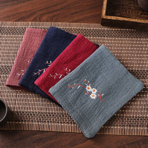 Cotton Linen Chinese Style Zen Tea Towel Absorbent Thickened Rag Flower Embroidery Tea Towel Tea Coaster Accessories acacuss