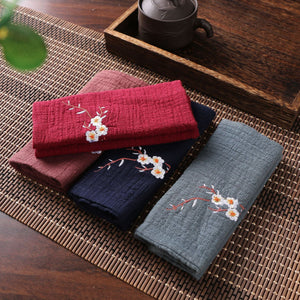 Cotton Linen Chinese Style Zen Tea Towel Absorbent Thickened Rag Flower Embroidery Tea Towel Tea Coaster Accessories acacuss