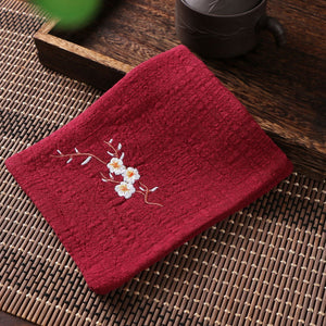 Cotton Linen Chinese Style Zen Tea Towel Absorbent Thickened Rag Flower Embroidery Tea Towel Tea Coaster Accessories acacuss