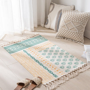 Cotton Linen Woven Vintage Tassels Rug Boho Room Decors Aesthetic Bedrooom Bedside Carpets Living Room Simple Homestay Floor Mat acacuss