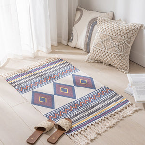 Cotton Linen Woven Vintage Tassels Rug Boho Room Decors Aesthetic Bedrooom Bedside Carpets Living Room Simple Homestay Floor Mat acacuss