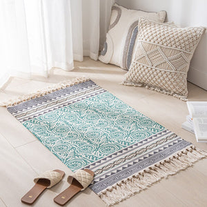 Cotton Linen Woven Vintage Tassels Rug Boho Room Decors Aesthetic Bedrooom Bedside Carpets Living Room Simple Homestay Floor Mat acacuss