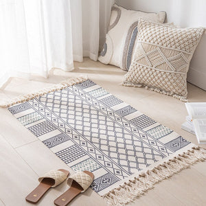 Cotton Linen Woven Vintage Tassels Rug Boho Room Decors Aesthetic Bedrooom Bedside Carpets Living Room Simple Homestay Floor Mat acacuss