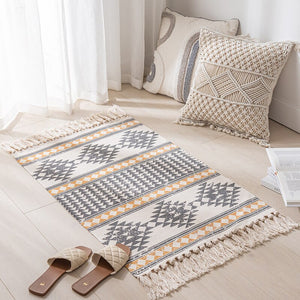 Cotton Linen Woven Vintage Tassels Rug Boho Room Decors Aesthetic Bedrooom Bedside Carpets Living Room Simple Homestay Floor Mat acacuss
